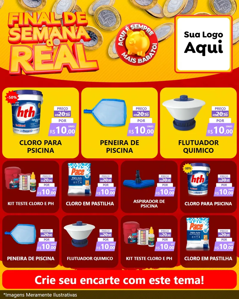 Modelo de Rede Social para Feed Instagram com o tema Final de Semana do Real para Produtos para Piscina