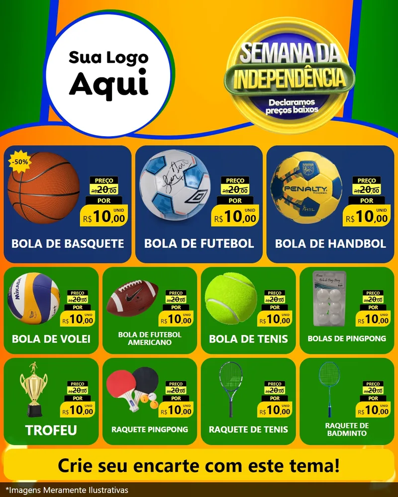 Modelo de Rede Social para Feed Instagram com o tema Semana da Independência Declaramos Preços Baixos para Artigos Esportivos