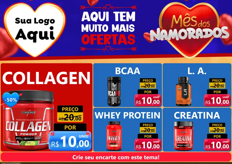 Modelo de Encarte para Encarte A4 Horizontal com o tema Mês dos Namorados para Suplementos alimentares