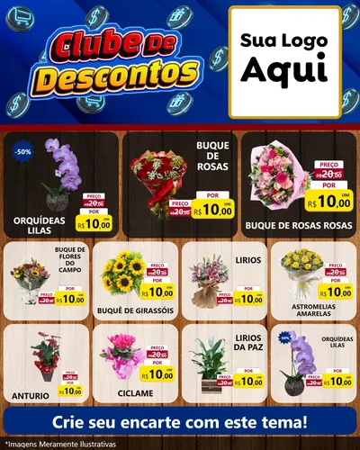 Modelo de Rede Social para Feed Instagram com o tema Clube de Descontos para Floricultura e jardim