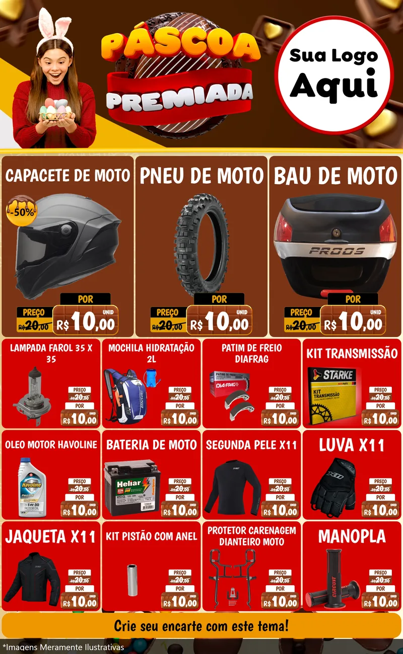 Modelo de Encarte para Encarte Grande com o tema Páscoa Premiada para Moto peças