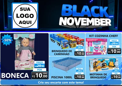 Modelo de Encarte para Encarte A4 Horizontal com o tema Black November para Brinquedos