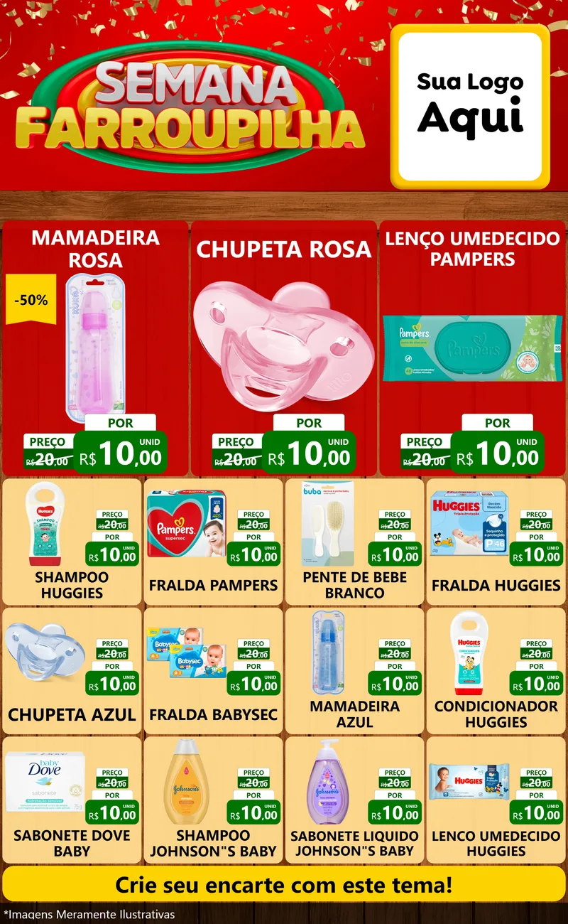Modelo de Encarte para Encarte Grande com o tema Semana Farroupilha para Bebês