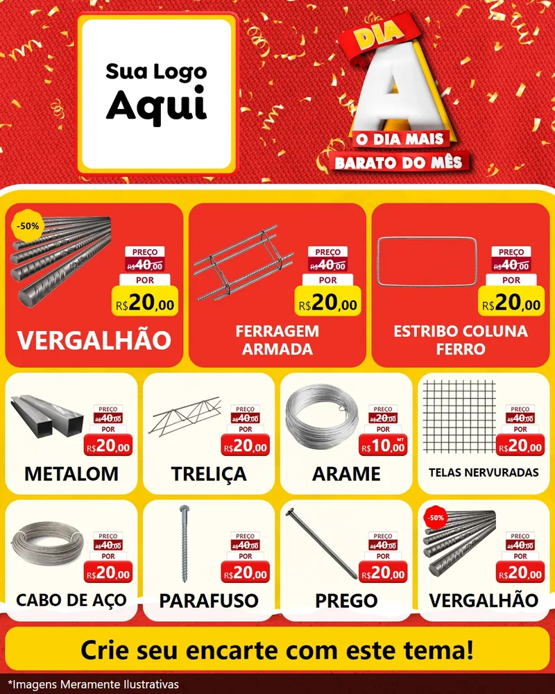 Modelo de Rede Social para Feed Instagram com o tema Dia A o Dia Mais Barato do Mês para Ferragens