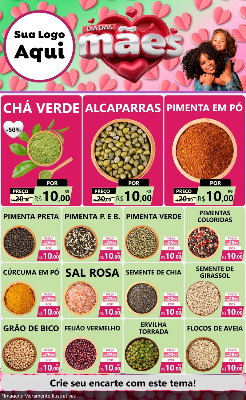 Modelo de Encarte para Encarte Grande com o tema Dia das Mães para Produtos Naturais