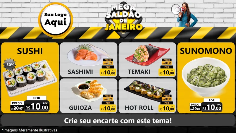 Modelo de TV para TV Horizontal com o tema Mega Saldão de Janeiro para Comida japonesa