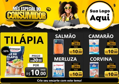 Modelo de Encarte para Encarte A4 Horizontal com o tema Mês Especial do Consumidor para Peixaria