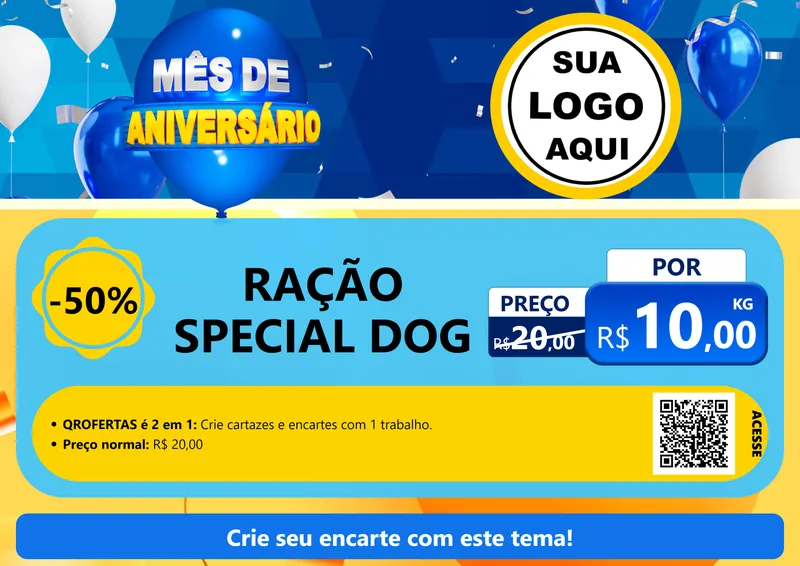 Modelo de Cartaz para Cartaz A4 Horizontal com o tema Mês de Aniversário para Pet Shop