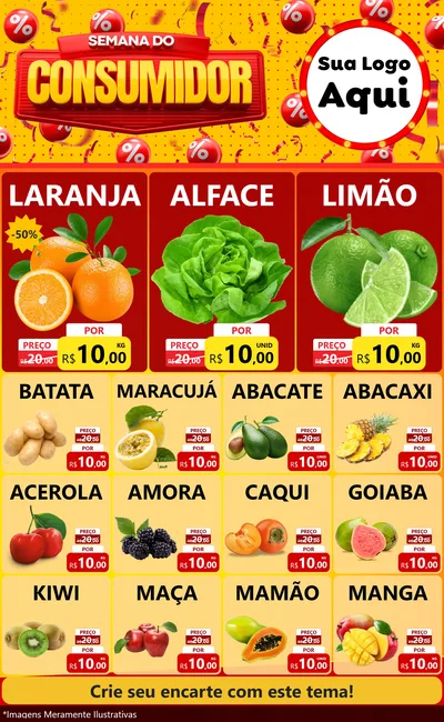 Modelo de Encarte para Encarte Grande com o tema Semana do Consumidor para Hortifrúti