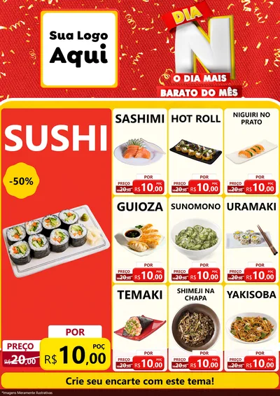 Modelo de Encarte para Encarte A4 Vertical com o tema Dia N o Dia Mais Barato do Mês para Comida japonesa