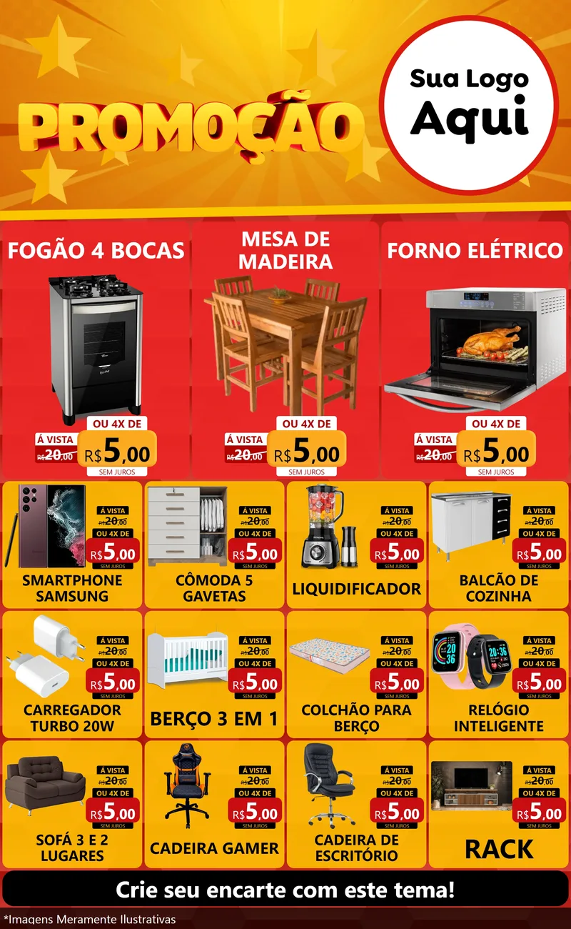 Modelo de Encarte para Encarte Grande com o tema Promoção para Móveis e Eletro