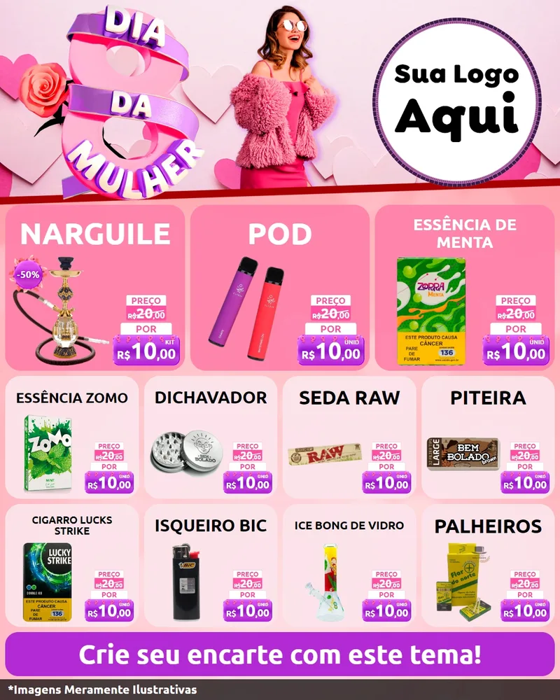 Modelo de Rede Social para Feed Instagram com o tema Dia da Mulher para Tabacaria