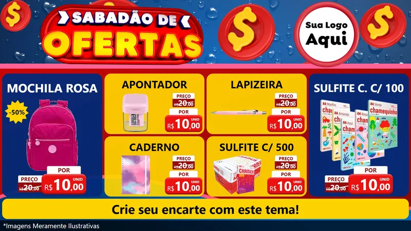 Modelo de TV para TV Horizontal com o tema Sabadão de Ofertas para Papelaria