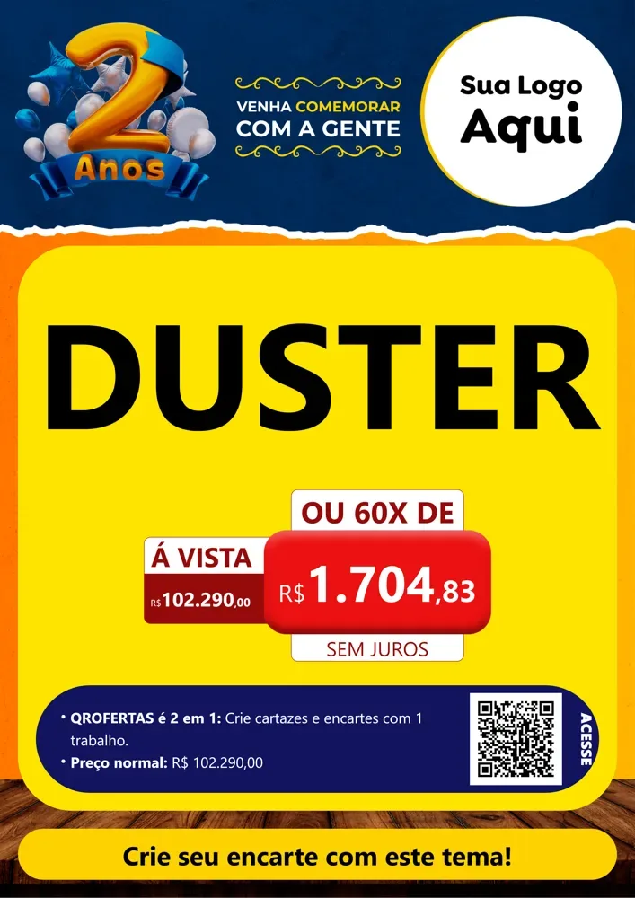 Modelo de Cartaz para Cartaz A4 Vertical com o tema Aniversário de 2 anos para Concessionaria de Carros