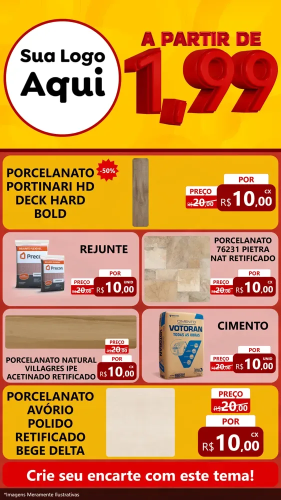 Modelo de TV para TV Vertical com o tema A Partir de Um e Noventa e Nove - 1,99 para Pisos e revestimentos