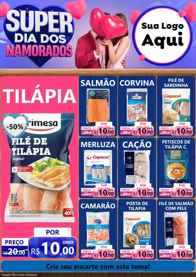 Modelo de Encarte para Encarte A4 Vertical com o tema Super Dia dos Namorados para Peixaria