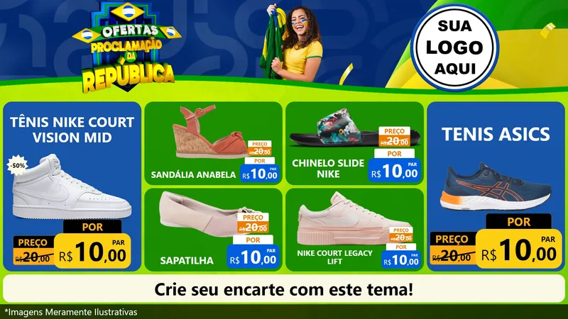 Modelo de TV para TV Horizontal com o tema Ofertas Proclamação da República para Calçados