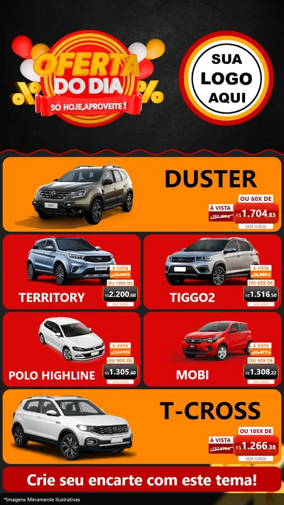Modelo de TV para TV Vertical com o tema Oferta do Dia - Só hoje, Aproveite! para Concessionaria de Carros
