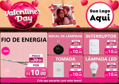 Modelo de Encarte para Encarte A4 Horizontal com o tema Valentine's Day para Materiais Elétricos