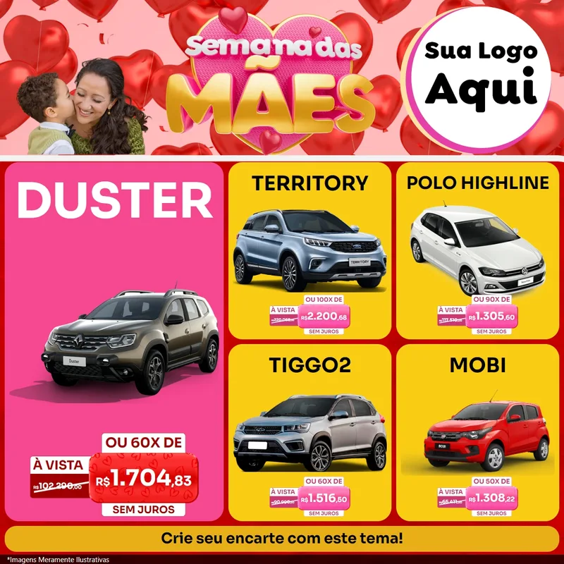 Modelo de Rede Social para Feed Facebook com o tema Semana Das Mães para Concessionaria de Carros
