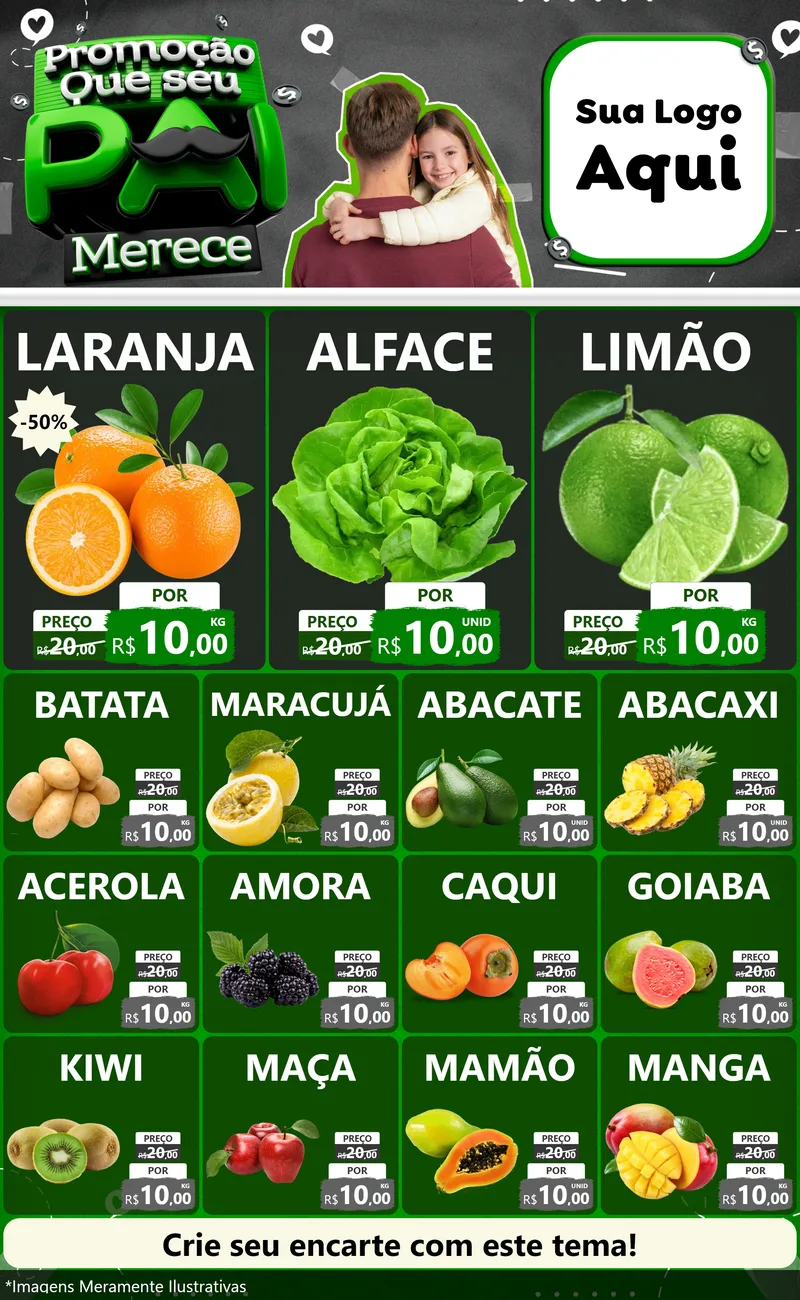 Modelo de Encarte para Encarte Grande com o tema Promoção Que seu Pai Merece para Hortifrúti