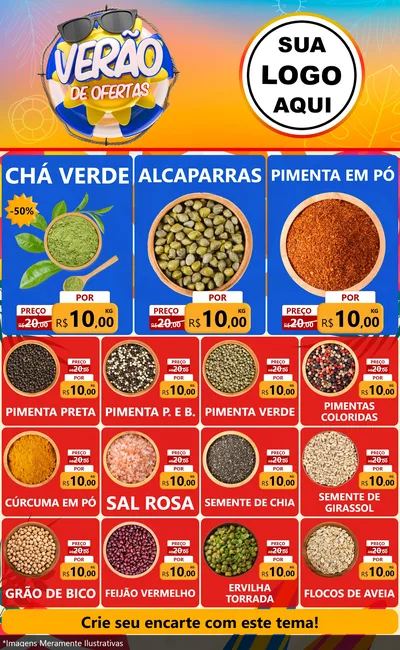 Modelo de Encarte para Encarte Grande com o tema Verão de Ofertas para Produtos Naturais