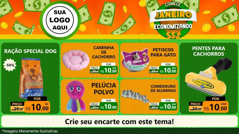 Modelo de TV para TV Horizontal com o tema Comece Janeiro Economizando para Pet Shop
