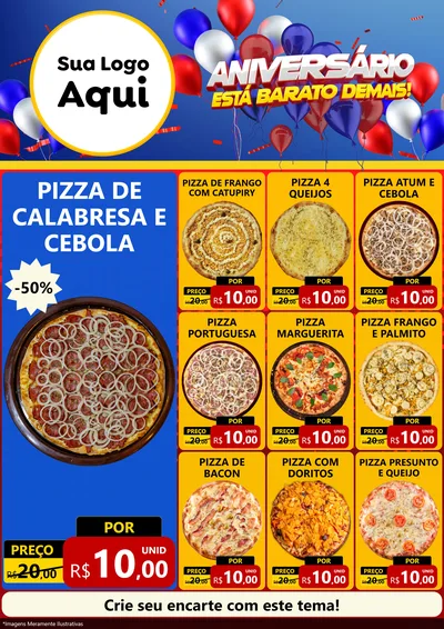 Modelo de Encarte para Encarte A4 Vertical com o tema Aniversário para Pizzaria