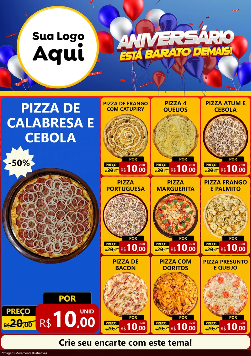 Modelo de Encarte para Encarte A4 Vertical com o tema Aniversário para Pizzaria