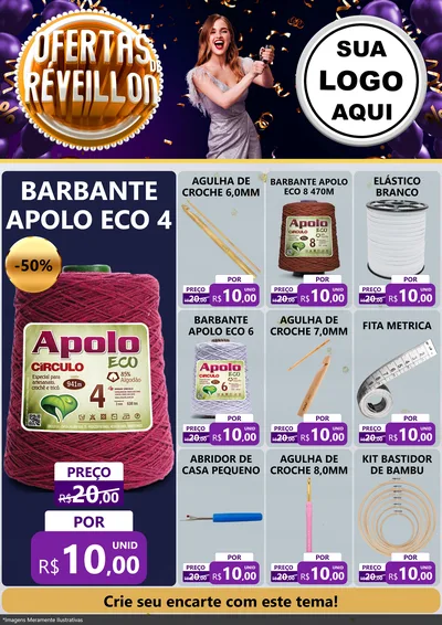 Modelo de Encarte para Encarte A4 Vertical com o tema Ofertas de Réveillon para Armarinho e Aviamentos