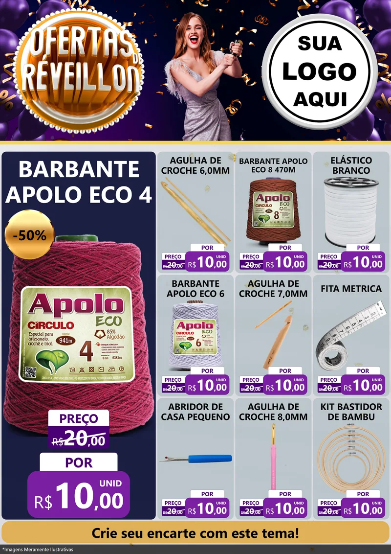 Modelo de Encarte para Encarte A4 Vertical com o tema Ofertas de Réveillon para Armarinho e Aviamentos