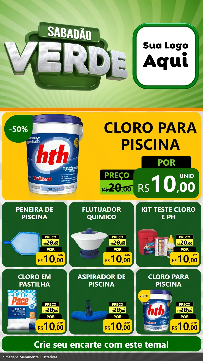 Modelo de Rede Social para Stories com o tema Sabadão Verde para Produtos para Piscina