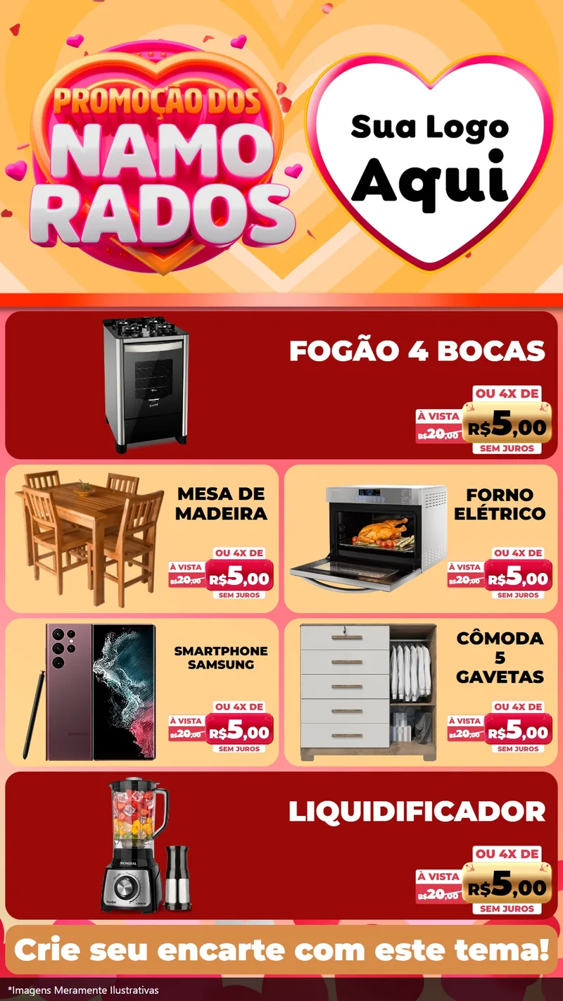 Modelo de TV para TV Vertical com o tema Promoção dos Namorados para Móveis e Eletro
