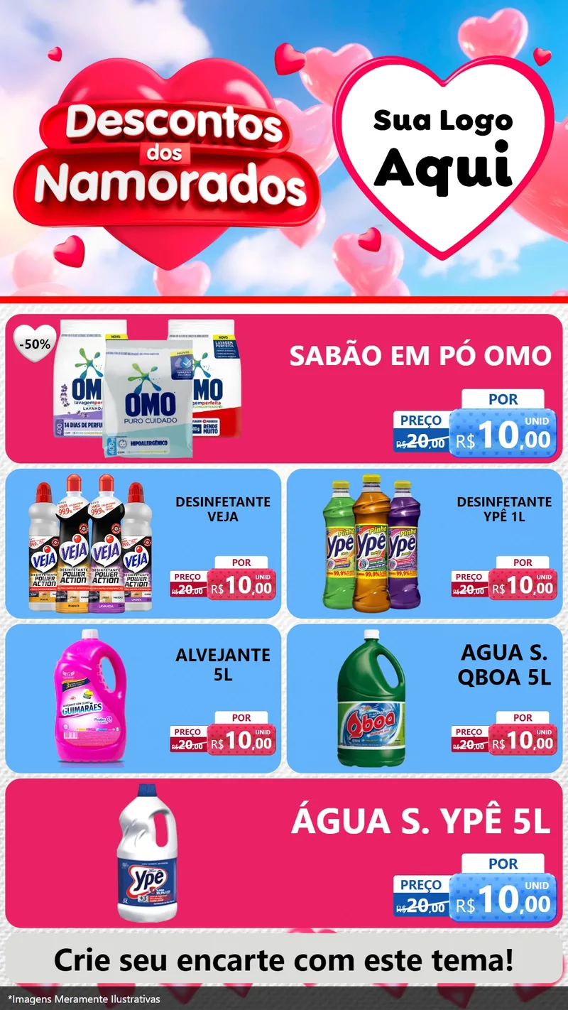 Modelo de TV para TV Vertical com o tema Descontos dos Namorados para Produtos de Limpeza