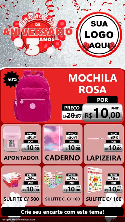 Modelo de Rede Social para Stories com o tema Promoção de Aniversário - 3 Anos para Papelaria