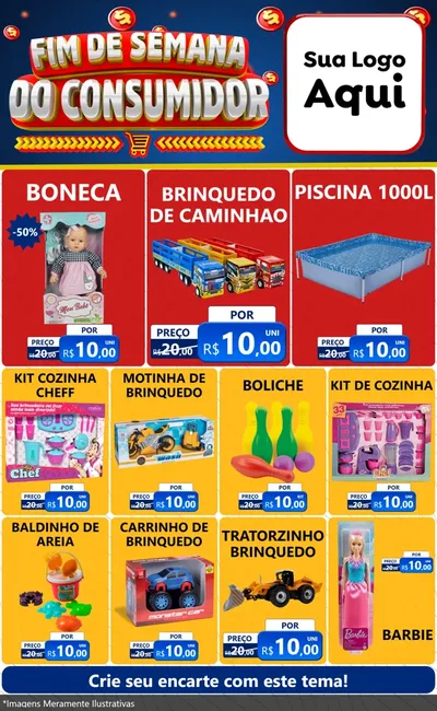 Modelo de Encarte para Encarte Grande com o tema Fim de Semana do Consumidor para Brinquedos