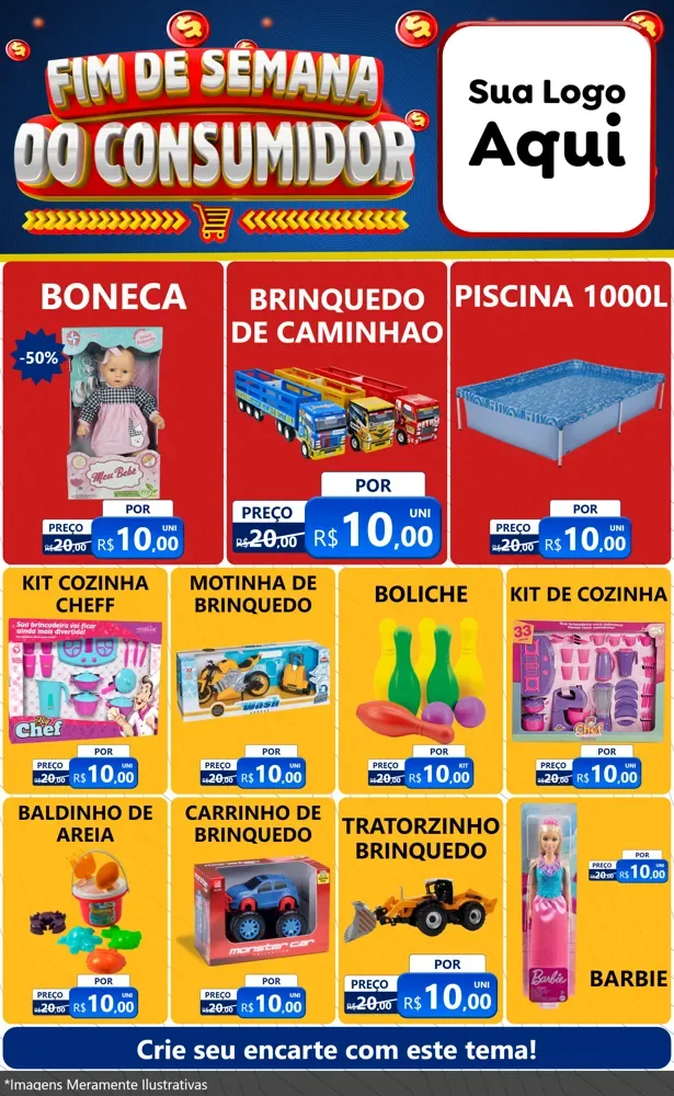 Modelo de Encarte para Encarte Grande com o tema Fim de Semana do Consumidor para Brinquedos