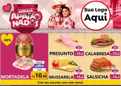 Modelo de Encarte para Encarte A4 Horizontal com o tema Arraiá dos Apaixonados - Junina para Frios e Laticínios