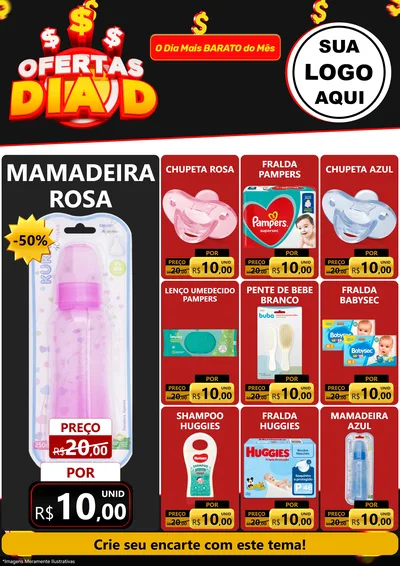 Modelo de Encarte para Encarte A4 Vertical com o tema Ofertas Dia D para Bebês
