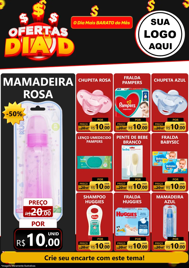 Modelo de Encarte para Encarte A4 Vertical com o tema Ofertas Dia D para Bebês