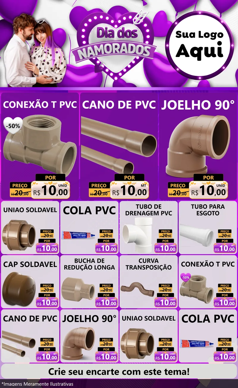 Modelo de Encarte para Encarte Grande com o tema Dia dos Namorados para Tubos e conexões