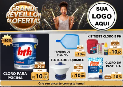 Modelo de Encarte para Encarte A4 Horizontal com o tema Grande Réveillon de Ofertas para Produtos para Piscina