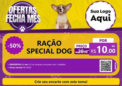 Modelo de Cartaz para Cartaz A4 Horizontal com o tema Ofertas Fecha Mês - Pet Shop para Pet Shop