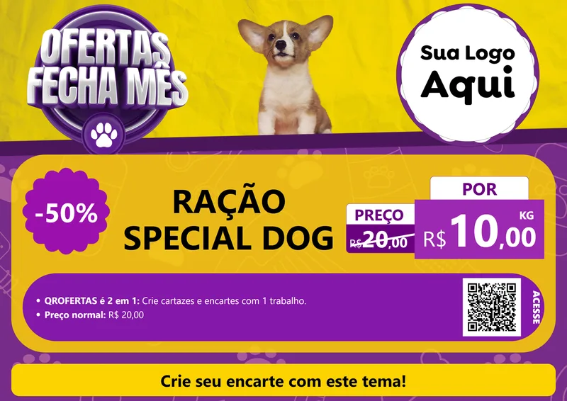 Modelo de Cartaz para Cartaz A4 Horizontal com o tema Ofertas Fecha Mês - Pet Shop para Pet Shop