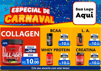 Modelo de Encarte para Encarte A4 Horizontal com o tema Especial de Carnaval para Suplementos alimentares