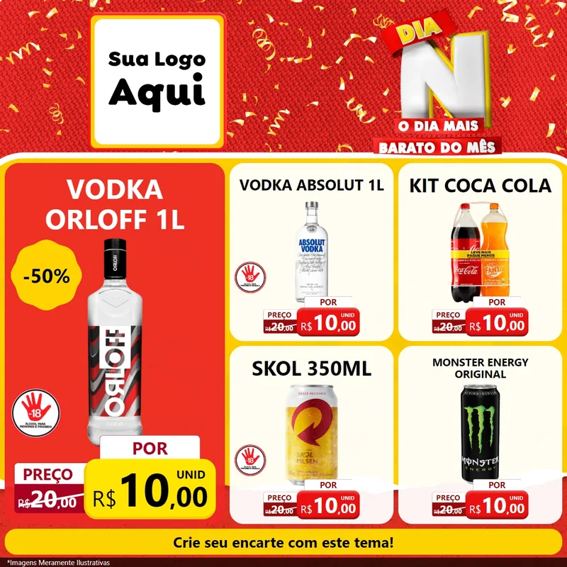 Modelo de Rede Social para Feed Facebook com o tema Dia N o Dia Mais Barato do Mês para Distribuidora de bebidas