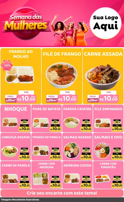 Modelo de Encarte para Encarte Grande com o tema Semana das Mulheres para Restaurante