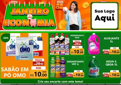 Modelo de Encarte para Encarte A4 Horizontal com o tema Janeiro da Economia para Produtos de Limpeza