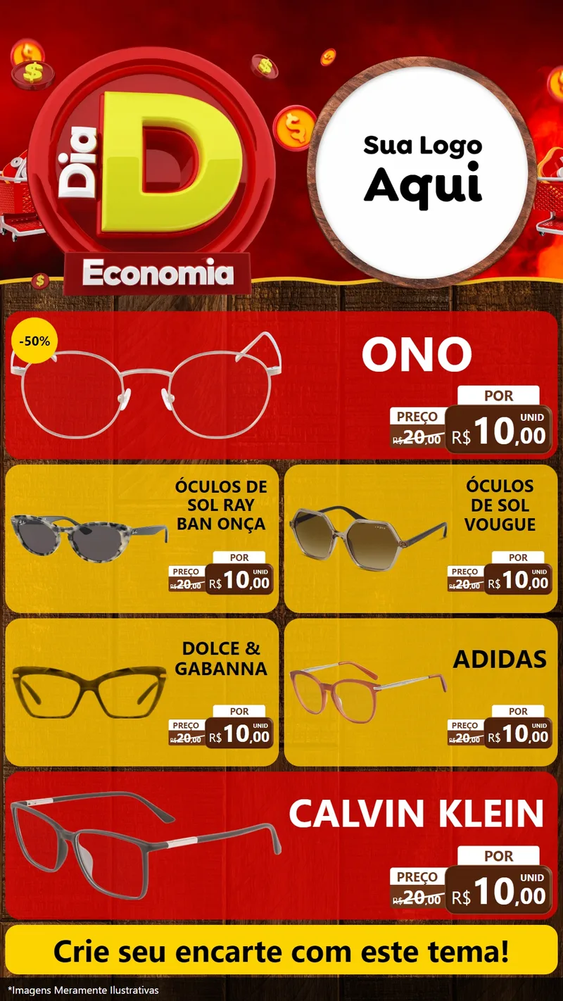 Modelo de TV para TV Vertical com o tema Dia D Economia para Óticas