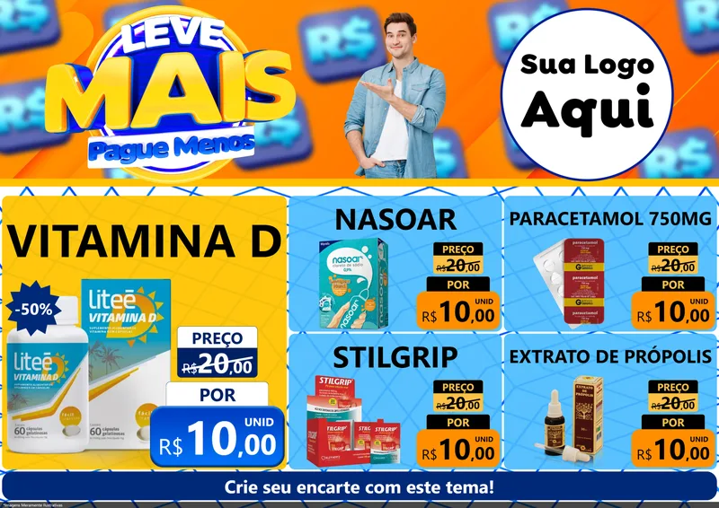Modelo de Encarte para Encarte A4 Horizontal com o tema Leve Mais, Pague Menos para Farmácia